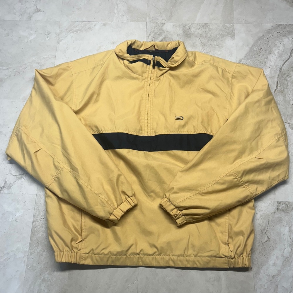 Dockers Golf Windbreaker Yellow Navy Stripe Mens Large Quarter Zip Jacket